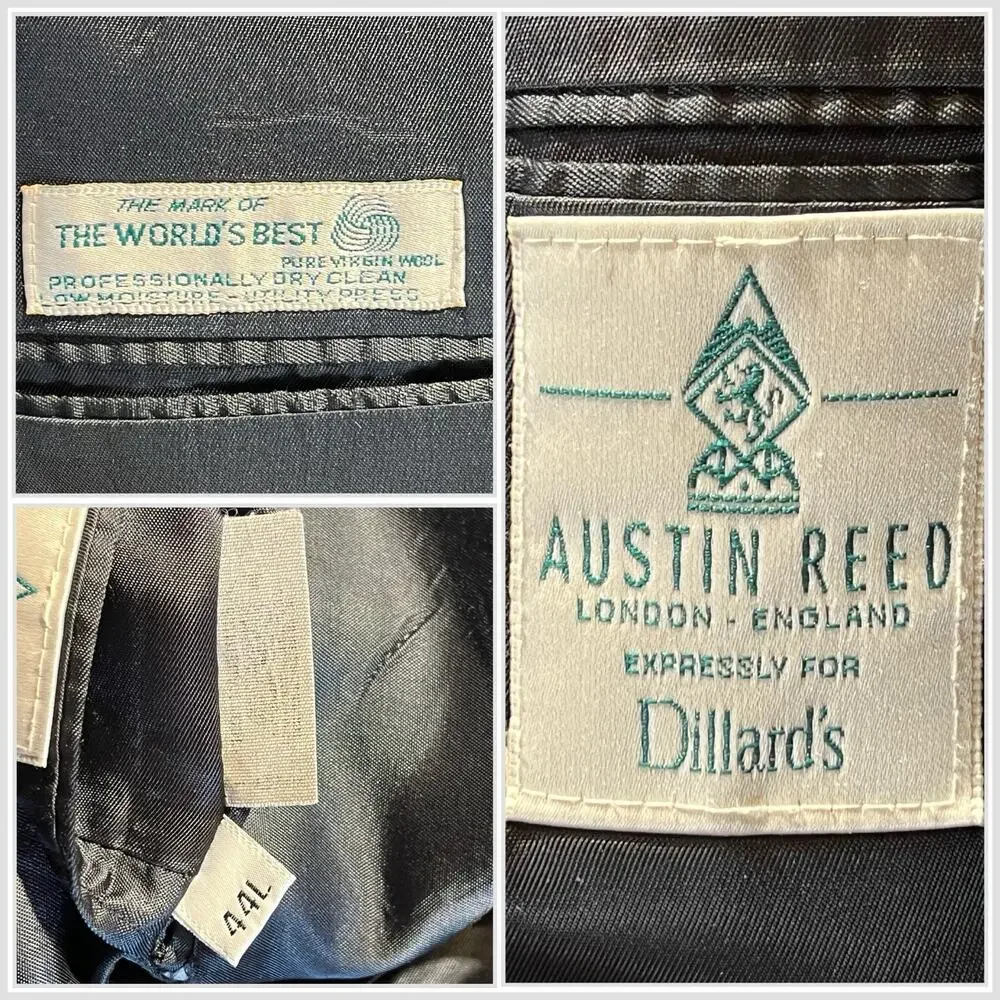 Vtg Austin Reed Suit 44-46L 38x30 Midnight Blue / Starlight Blue Stripe Classic